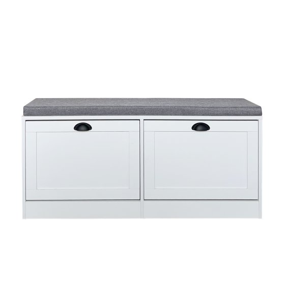Schuhschrank Thekla 2 Klappen 105 cm Weiß mit Sitzkissen 