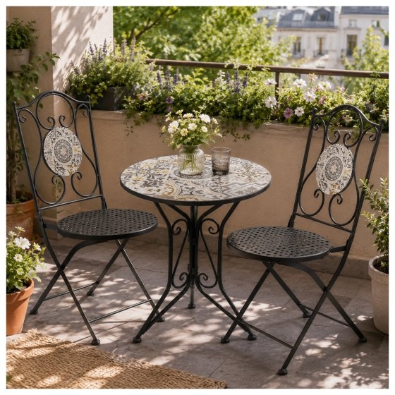 Gartenstuhl 2er-Set Metall Schwarz Algier 