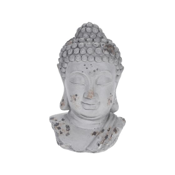 Buddhakopf Figur aus Zement in Grau matt Asiatische Dekoration für Innen und Außen 