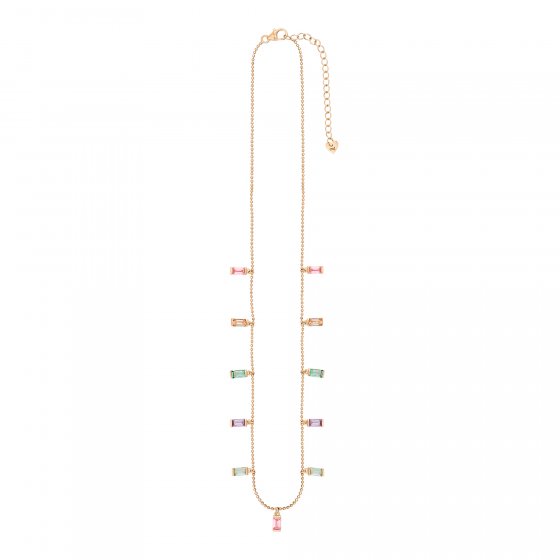 Collier 925 Sterling Silber gelb vergoldet Anhänger Zirkonia Baguette Pastell 