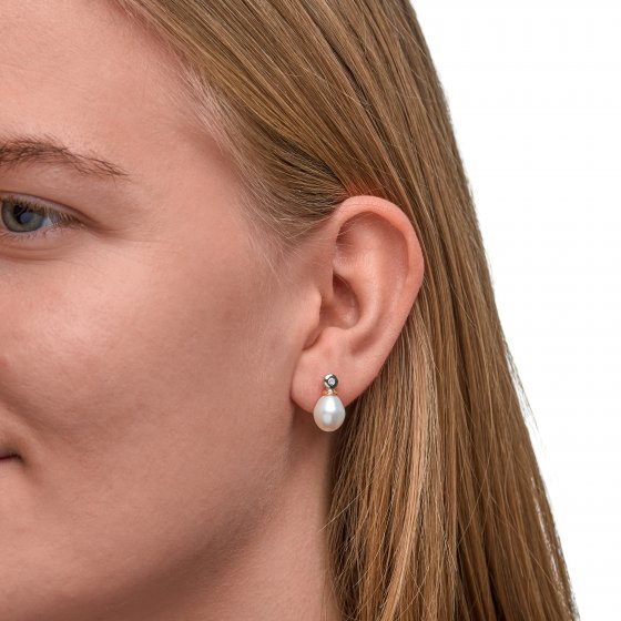 Ohrringe 925 Silber zweifarbig Perle weiß 