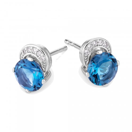 Ohrringe Gold 585 mit Blautopas (beh.) 6mm und 10 Brillanten zus. 0,04ct. 