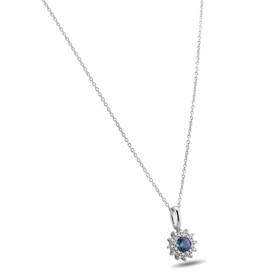 Halskette Gold 585 mit 24 Brillanten zus. 0,18ct. und Safir blau 42/45cm lang 