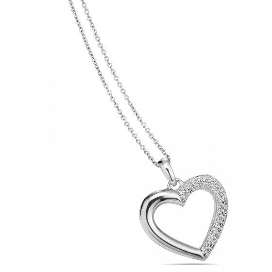 Halskette Gold 585 Herz-Anhänger 42/45cm lang mit 41 Brillanten zus. 0,33ct. 