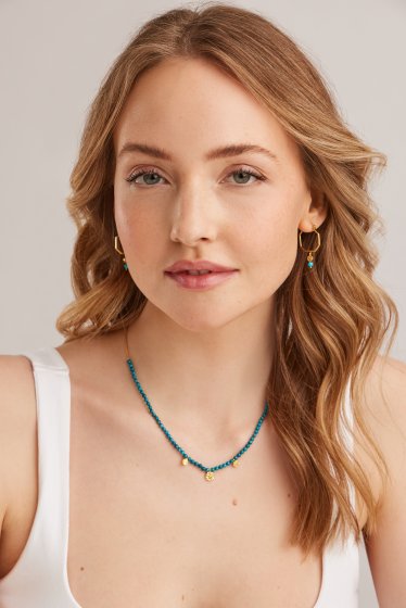 Creolen 925 Silber vergoldet Oktagon Plättchen türkiser Howlith 