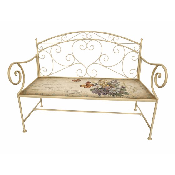Gartenbank Schmetterling creme Metallbank mit Motiv Sitzfläche 109 cm 