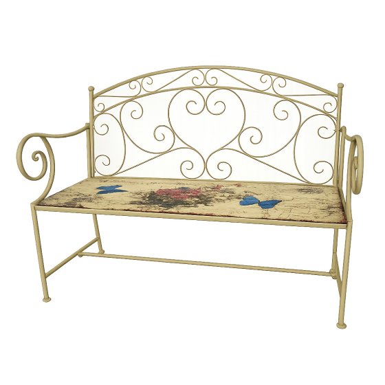 Gartenbank Flowers and Plants creme Metallbank mit Motiv Sitzfläche 109 cm 