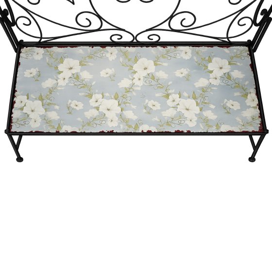 Gartenbank Celia Petunien Metallbank schwarz mit Motiv Sitzfläche 109 cm 
