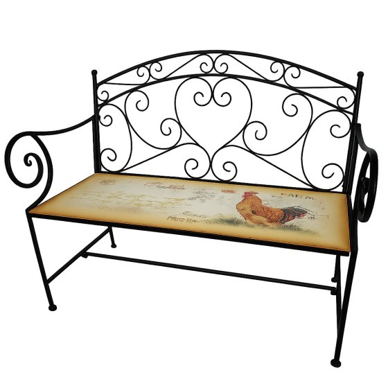 Gartenbank Celia Hahn Metallbank schwarz mit Motiv Sitzfläche 109 cm 