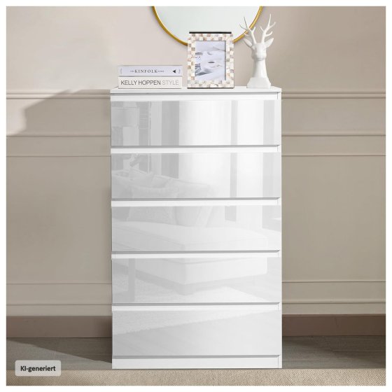 Sideboard Kenji 5 Schubladen Hochglanz Weiß 