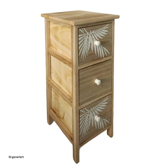 Kommode Melia schmal 3 Schubladen Palmen-Design Artisaneiche-Weiß 