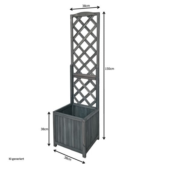 Pflanzkasten mit Rankgitter aus Holz grau Blumenkasten für Terrasse, Balkon und Garten 