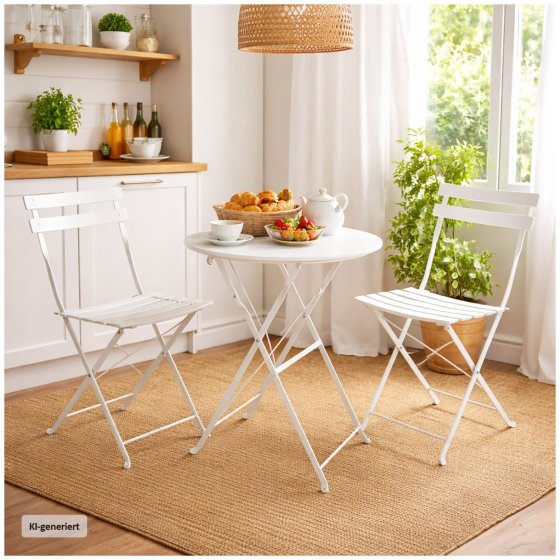 Bistro Sitzgruppe Metall creme klappbar Tisch mit 2 Stühlen Balkon Set 