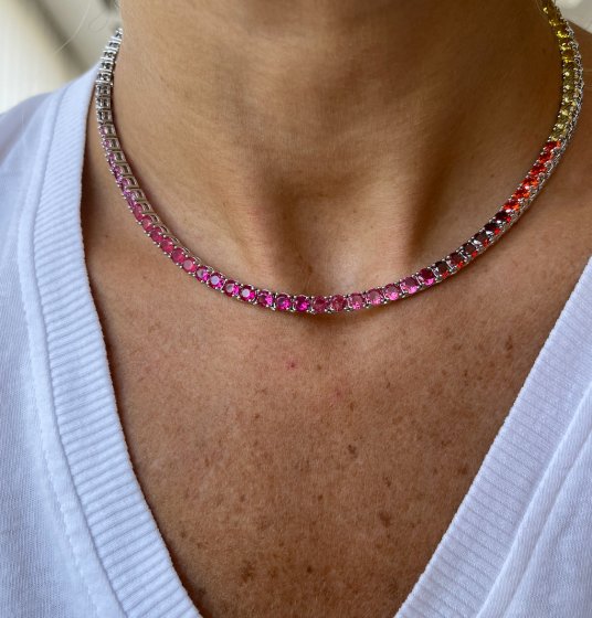 Collier vergoldet mit Zirkonia multicolor 