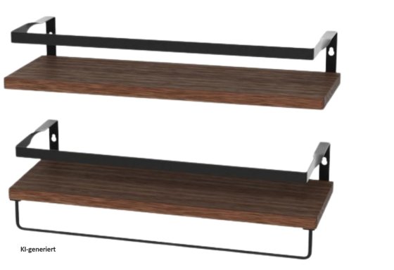 Wandregal Industrial Holz Metall 2er Set 41 cm mit Handtuchhalter 