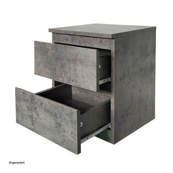 Nachtkommode 2er Set Beton mit 2 grifflosen Schubladen 