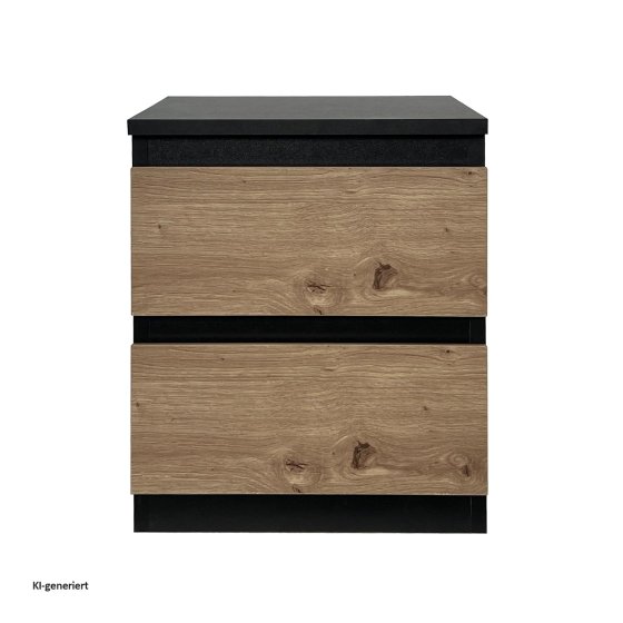 Nachtkommode 2er Set Schwarz-Artisaneiche 2 grifflosen Schubladen 