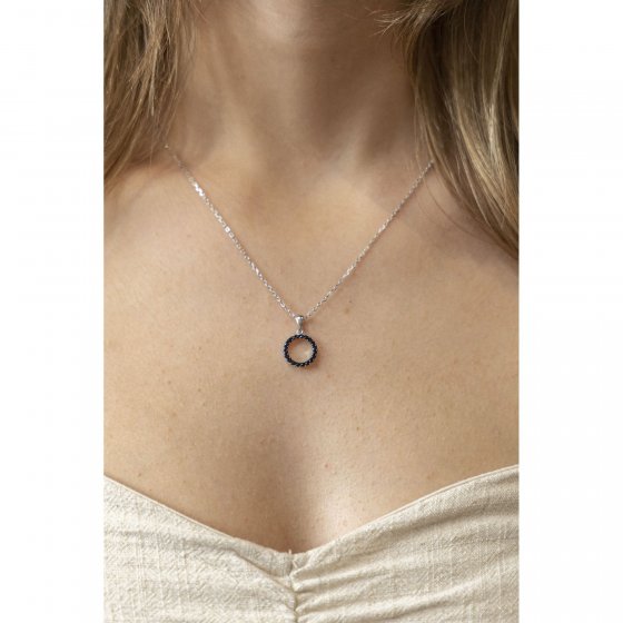 Halskette Silber 925 rhodiniert 42+3cm lang mit schwarzen Zirkonia-Steinen 