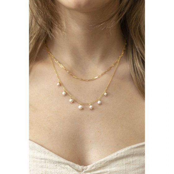 Halskette 925 Silber vergoldet mit Süßwasserzuchtperlen 