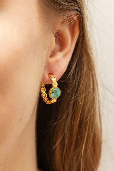 Ohrringe 925 Silber vergoldet Türkis und Zirkonia 