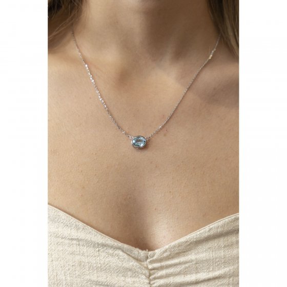 Halskette 925 Silber rhodiniert mit echten Blautopasen 