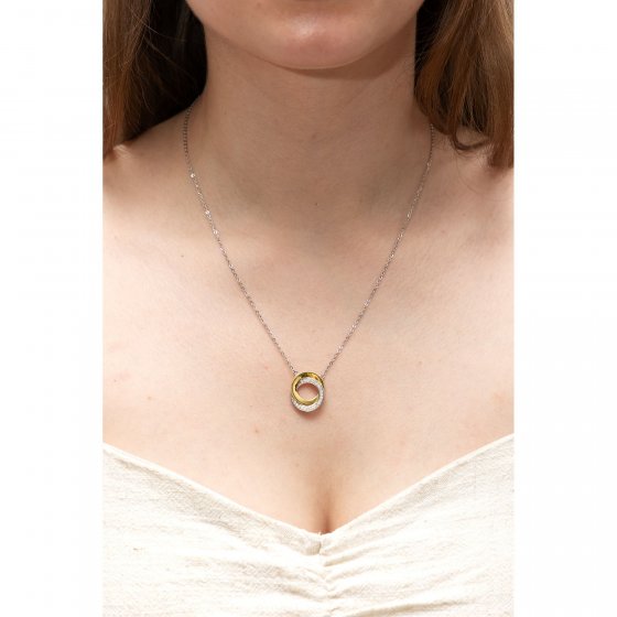 Halskette 925 Silber 2farbig mit Zirkoniasteinen 