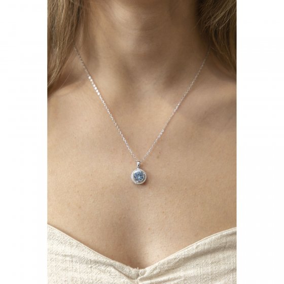 Anhänger mit Kette 925/- Silber Zirkonia & sy. Blautopas 