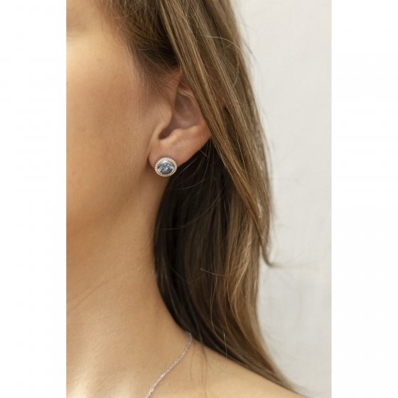 Ohrring 925/- Sterling Silber Zirkonia & sy. Blautopas 