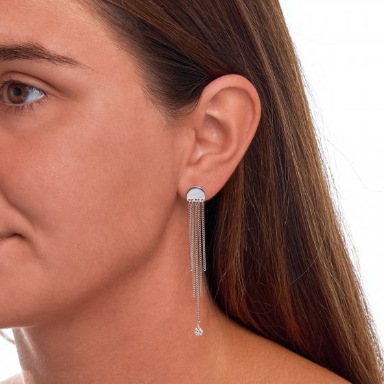 Ohrringe Silber 925 rhodiniert 70mm lang mit Zirkonia-Steinen 