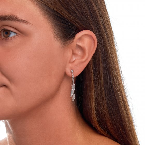 Ohrringe Silber 925 rhodiniert 41mm lang mit Blatt-Motiv 