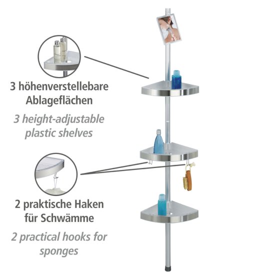 Teleskop Duschecke Premium, mit 3 Ablagen und Spiegel, satiniert 