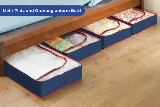 Unterbettkommode Blau-Rot 4er Set, Aufbewahrungskommoden für Saisontextilien 