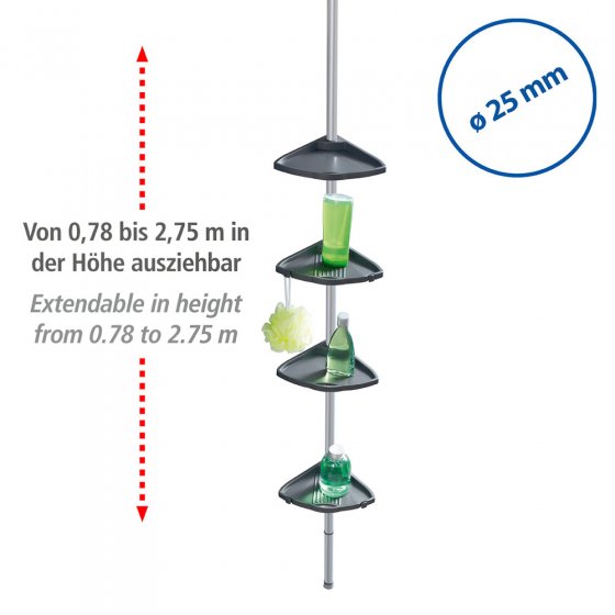 Teleskop Duschecke Compact Silber, mit 4 Ablagen 