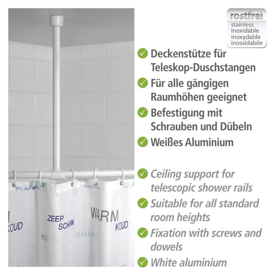 Deckenstütze für Duschstange Weiß 57 cm, für Stangen mit Ø 2 / 2,5 cm 