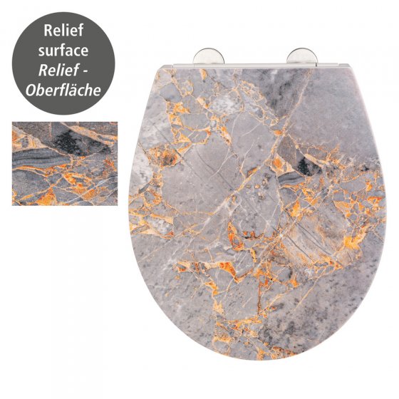 Premium WC-Sitz Mod. Grey Marble mit Relief, aus antibakteriellem Duroplast 