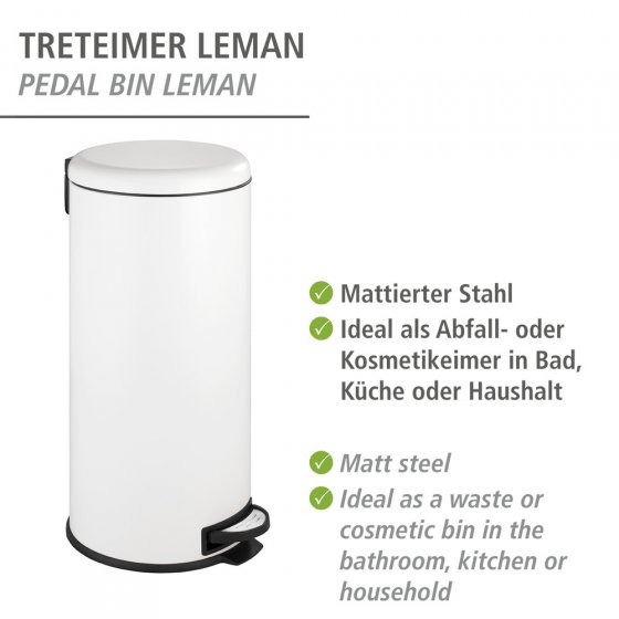 Treteimer Mod. Leman Easy Close Weiß 30 L, mit herausnehmbarem Einsatz