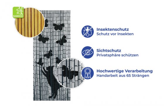 Bambusvorhang Mod. Katze und Schmetterling, 90 x 200 cm 