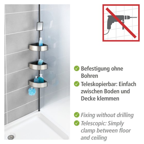 Teleskop-Duschecke Mod. Premium Big Black, Edelstahl rostfrei 