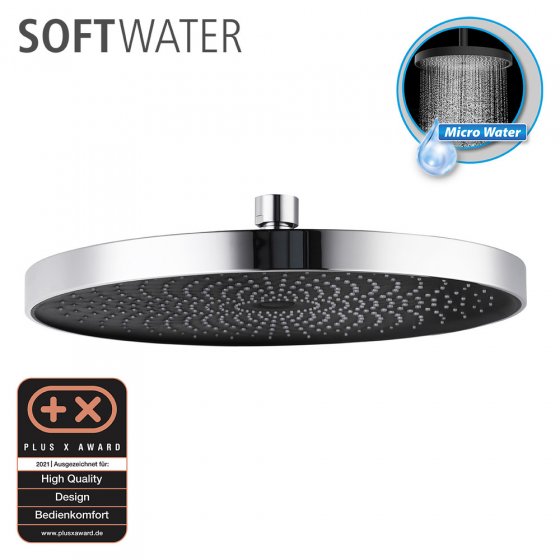 Duschkopf Mod. Softwater Chrom/Schwarz, Ø 26 cm
