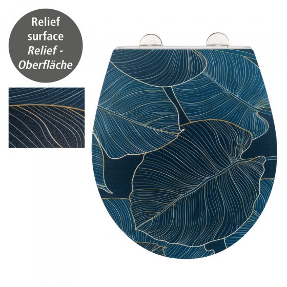 Premium WC-Sitz Mod. Big Leaves mit Relief, aus antibakteriellem Duroplast