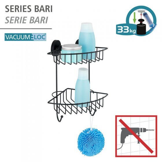 Vacuum-Loc® Eckregal 2 Etagen Mod. Bari Schwarz, Befestigen ohne bohren 