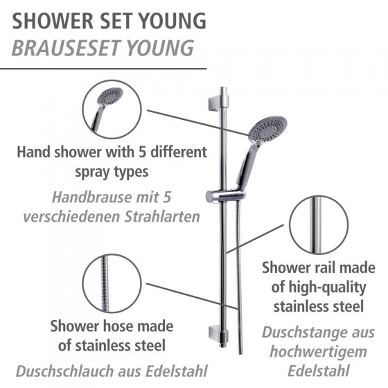 Brauseset Mod. Young Chrom, Länge Stange: 66 cm