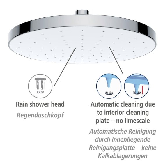 Regenduschkopf Automatic Cleaning Ø 22,5 cm, Anti-Kalk Universal-Kopfbrause 