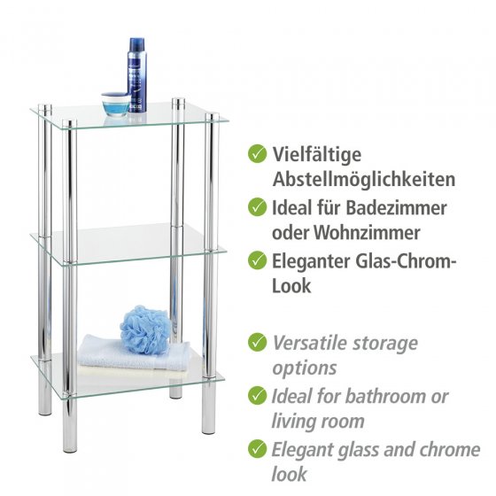 Regal Mod. Yago viereckig, 3 Ablagen, aus Edelstahl und Sicherheitsglas