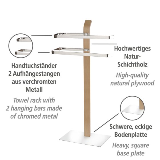 Handtuchständer Mod. Samona Nature mit 2 Armen, Gestell aus Schichtholz 
