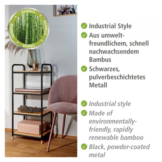 Regal Mod. Loft aus Bambus mit 4 Etagen, Badezimmerregal, Wohnregal