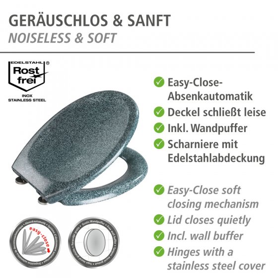 Premium WC-Sitz Mod. Ottana Granit, aus antibakteriellem Duroplast mit Absenkautomatik