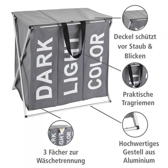 Wäschesammler Mod. Trio Top Grau, Fassungsvermögen: 118 Liter