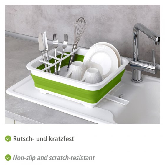 Geschirrabtropfer Mod. Gaia faltbar Grün/Weiß, mit Besteck-Halter und Tellerständer 