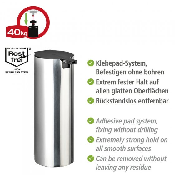 Turbo-Loc® Edelstahl Seifenspender Detroit, Befestigen ohne bohren 